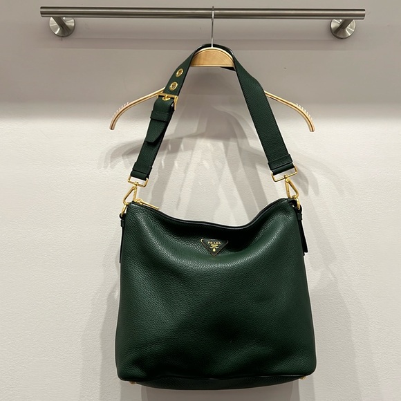 Prada green leather shoulder bag with adjustable strap & metal hardware - Picture 1 of 14